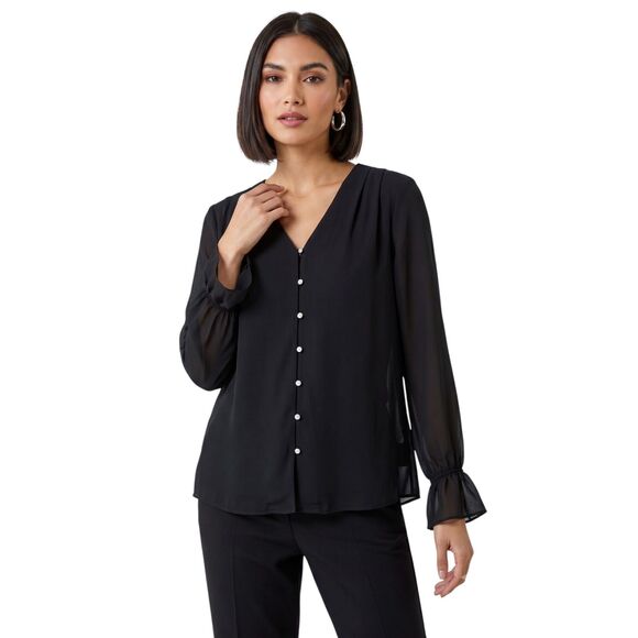 Calvin Klein Tops - Calvin Klein Black Chiffon V-Neck Blouse Size M